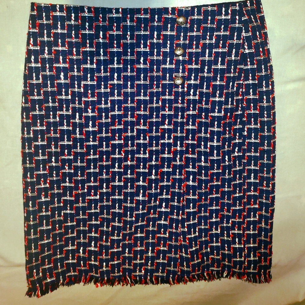 Talbots Blue, Red, White Tweed Pencil Skirt